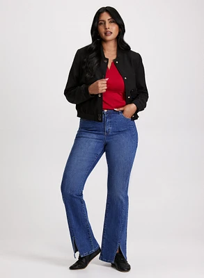 Twill Bomber Jacket & Flared Slit Jeans