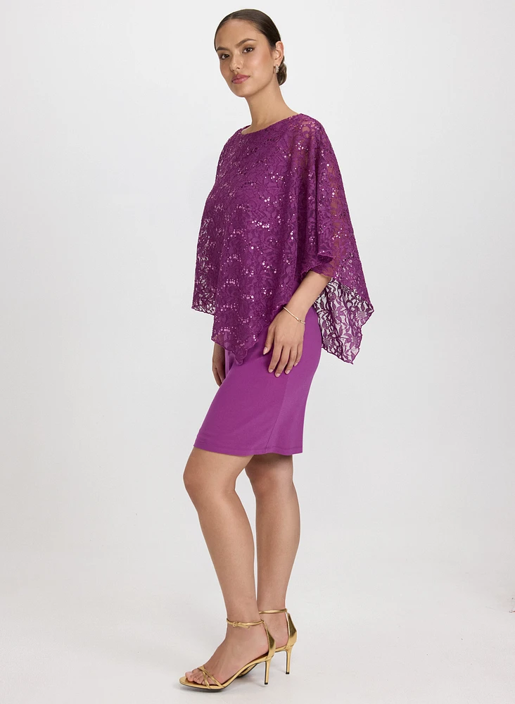 Sequined Lace Capelet Dress
