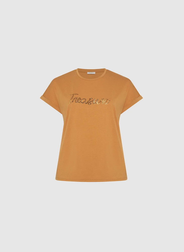 T-shirt à texte en paillettes