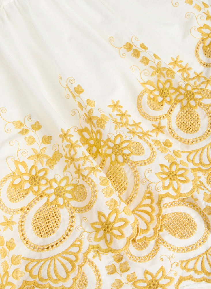 Long Contrasting Embroidery Dress