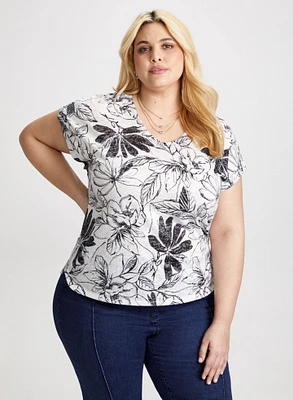 Floral Print Burnout T-Shirt