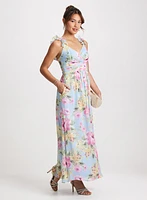 Long Ruffled Shoulder Floral Dress