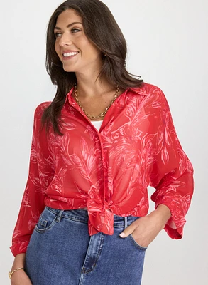 Leaf Print Chiffon Blouse