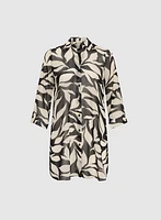 Leaf Print Button-Down Blouse