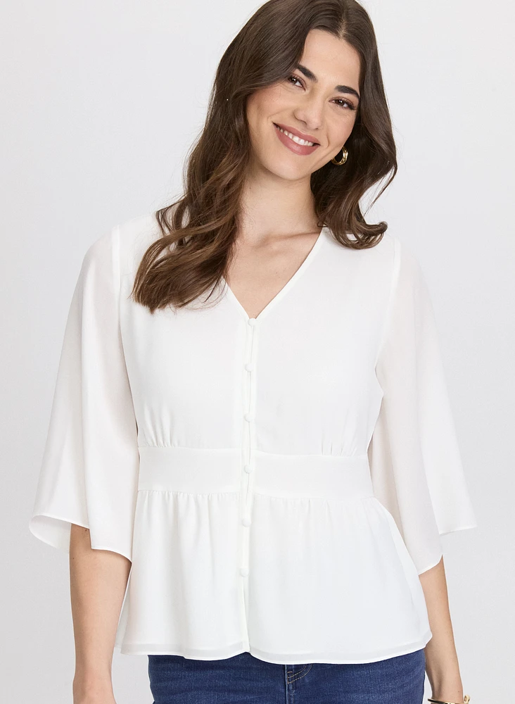 Blouse boutonnée à manches évasées