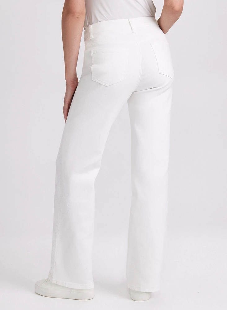 Tonal Embroidered Straight-Leg Jeans