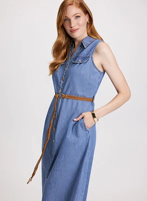 Button-Up Belted Denim Dress