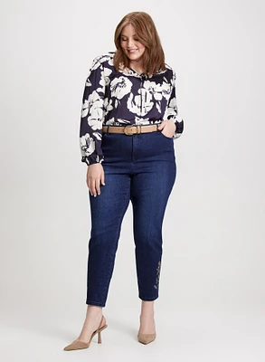 Floral Blouse & Embellished Hem Jeans