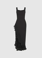 Spiral Flounce Hem Dress