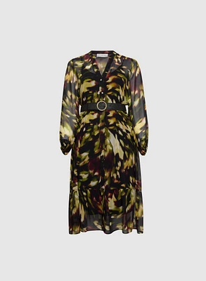 Melanie Lyne - Belted Abstract Print Dress