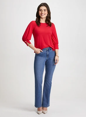 3/4 Sleeve Top & Chain Trim Jeans