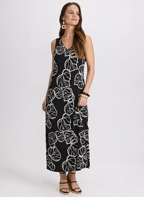 Robe maxi à motif de feuilles