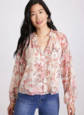 Floral Frilled Neck Blouse