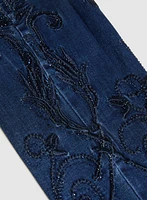 Embroidered Hem Slim Leg Jeans