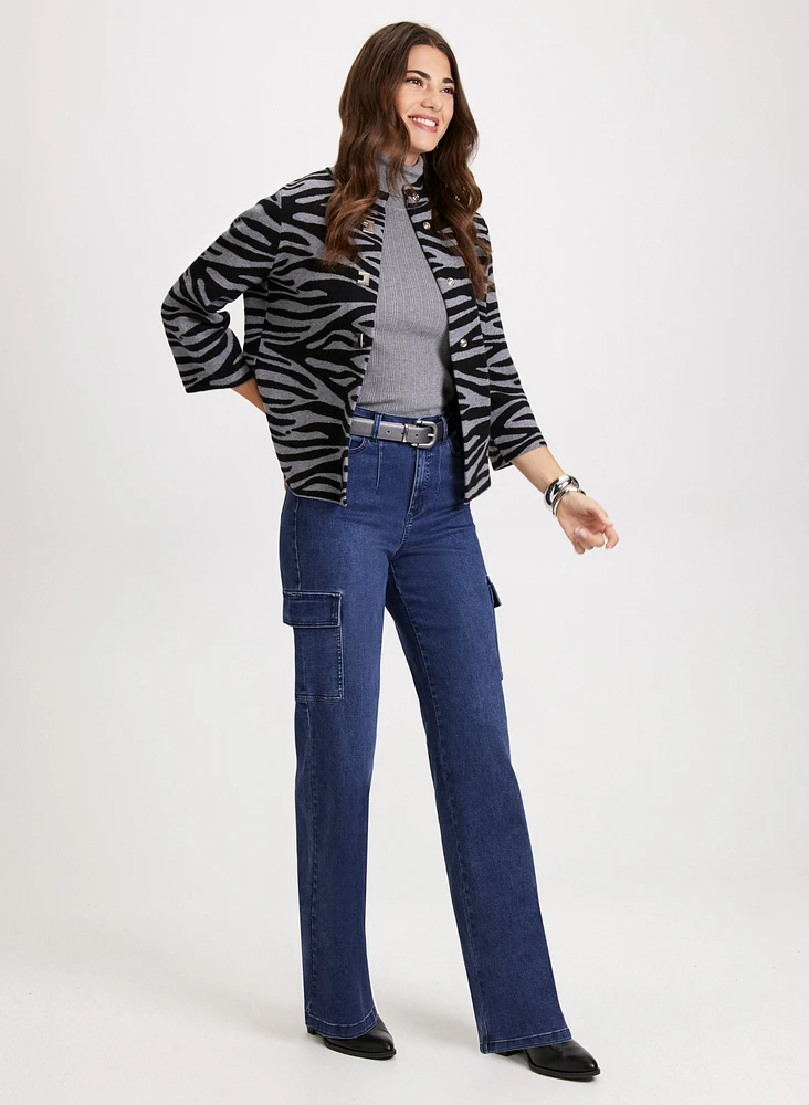 Zebra Print Cardigan & Cargo Jeans