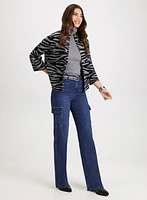 Zebra Print Cardigan & Cargo Jeans