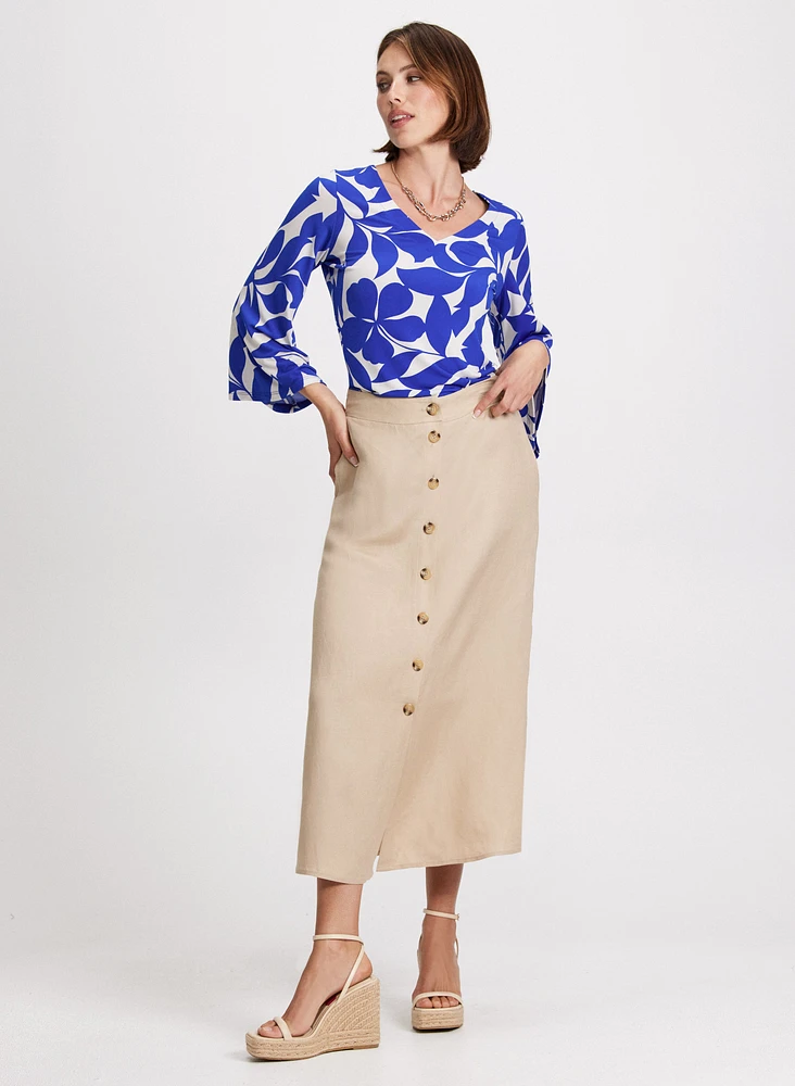 Bell Sleeve Top & Button Down Skirt