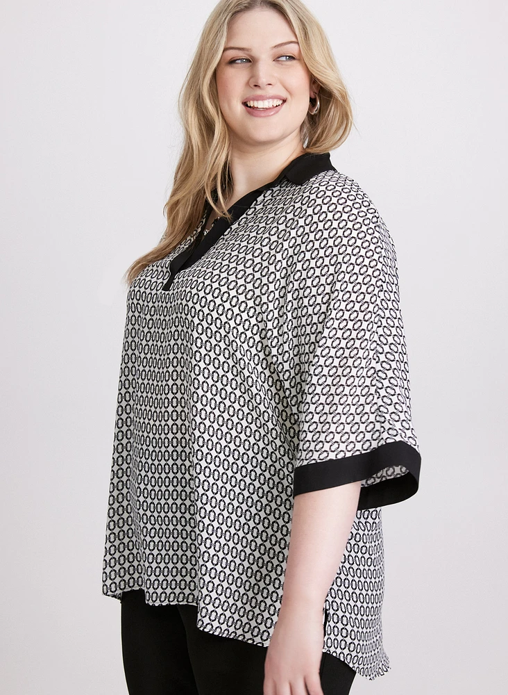 Geometric Contrast Blouse