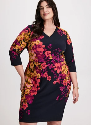 Fitted Floral V-Neck Dress