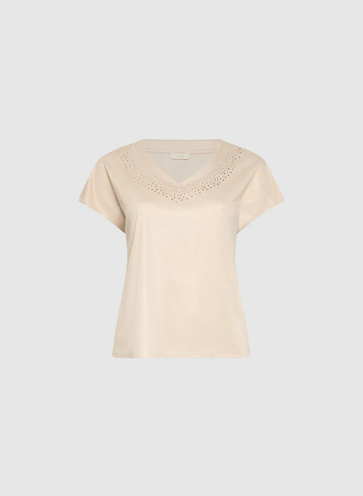 Tonal Rhinestone Embellished T-Shirt