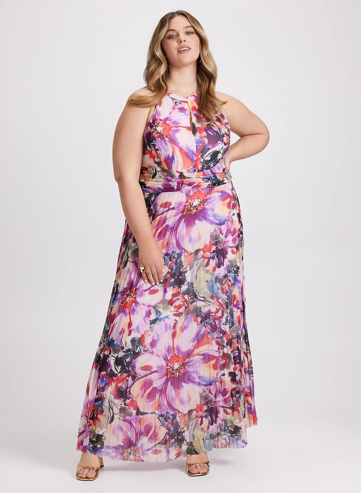 Robe florale à jupe plissée