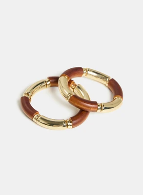 Wood & Metal Bangle Set