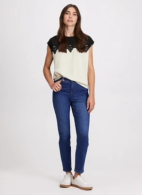 Lace Detail Top & Slim Leg Jeans