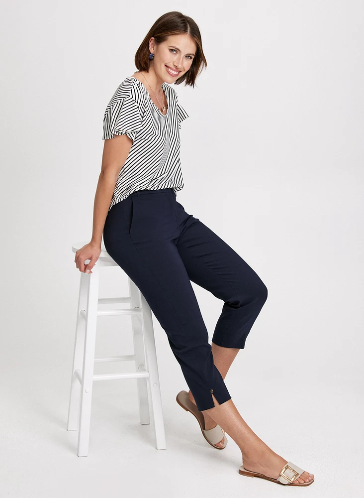 Stripe Print Top & Straight Leg Capris