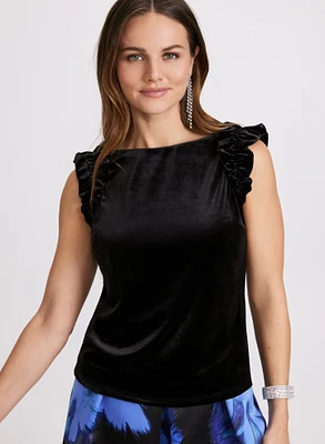 Ruffled Shoulder Velour Top