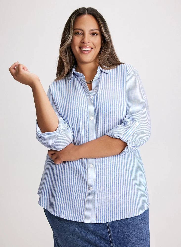 Striped Linen-Blend Blouse