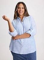 Striped Linen-Blend Blouse