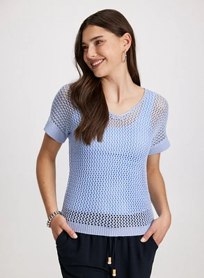 Openwork Knit Short Sleeve Sweater