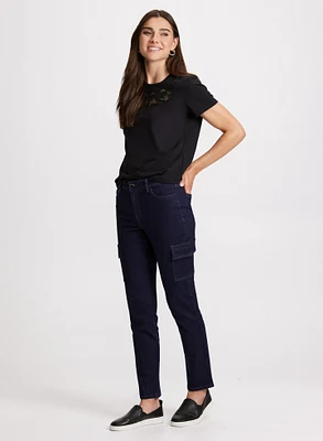 Lace Detail T-Shirt & Slim Leg Cargo Jeans