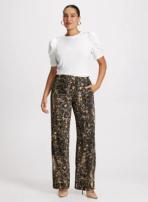 Puff Sleeve Top & Snake Print Pants