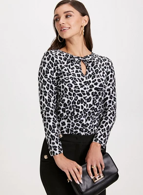 Animal Print Keyhole Detail Blouse