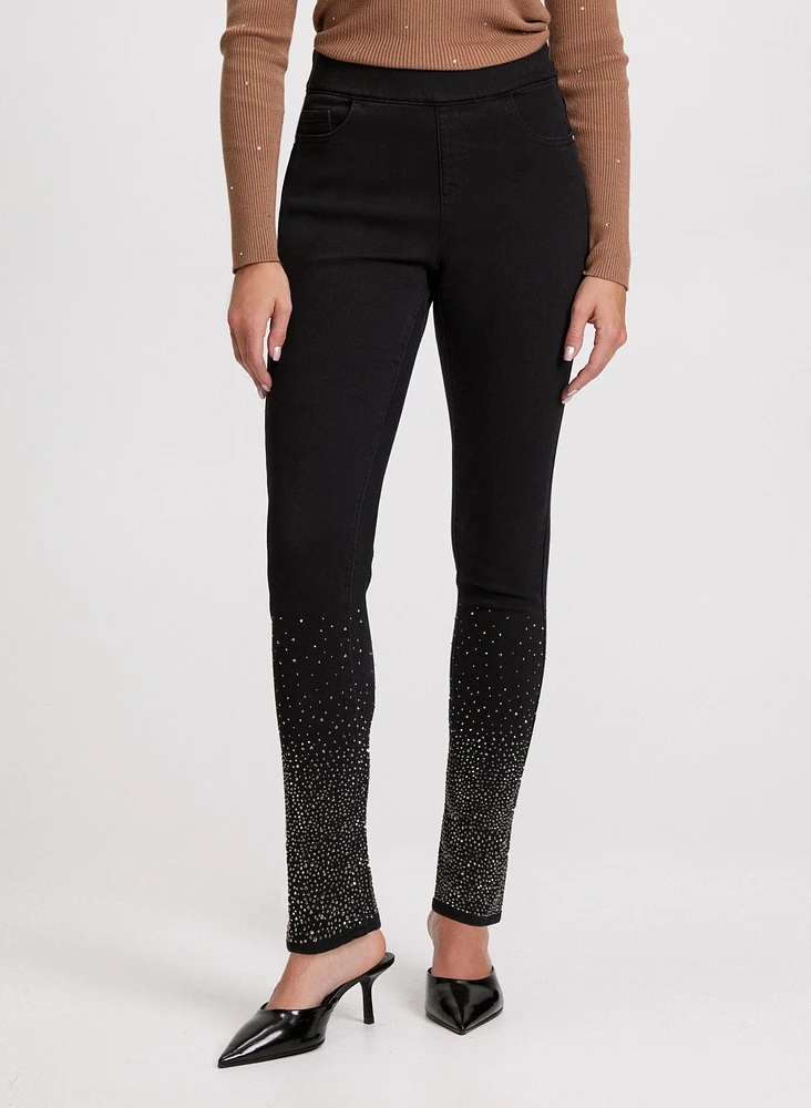 Rhinestone Detail Slim Leg Jeans