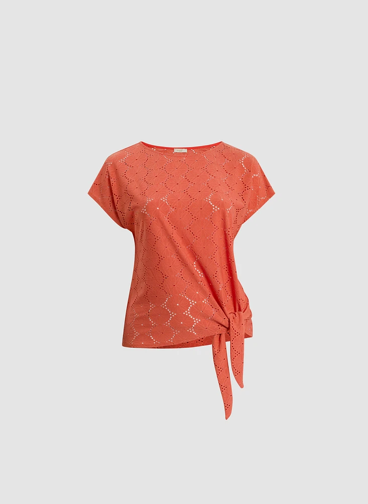 Tie-Front Eyelet Top