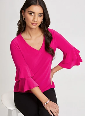 Ruffle Sleeve V-Neck Top