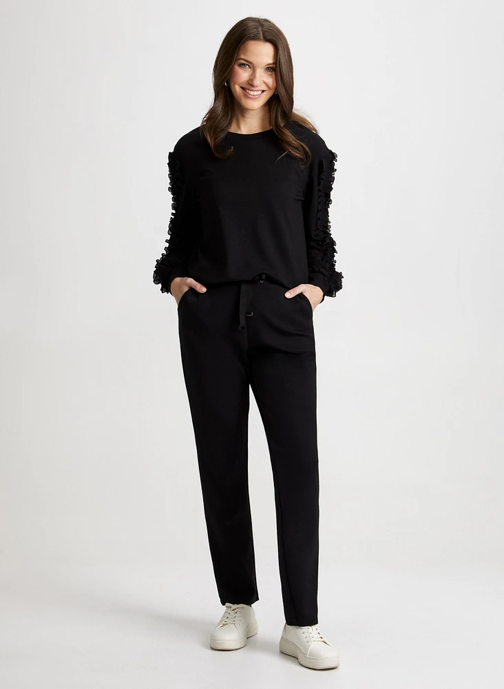 Ruffle Sleeve Top & Straight Leg Pants