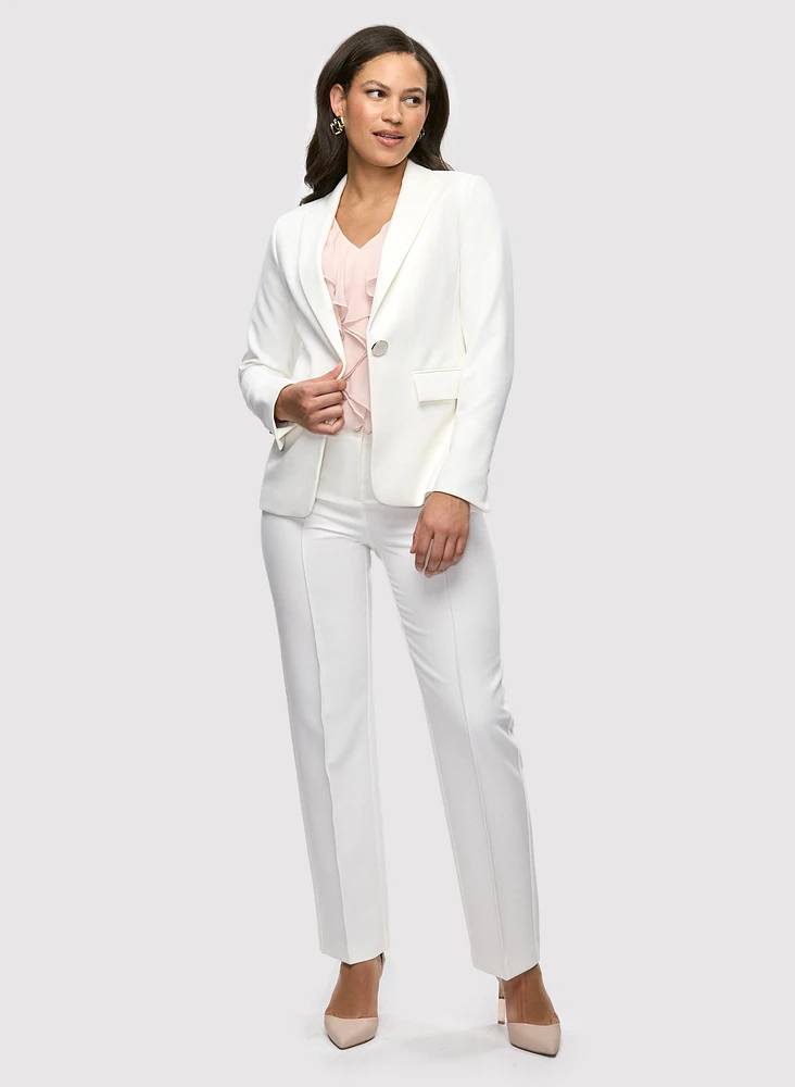 Single Button Cinched Jacket & Modern Fit Wide Leg Pants