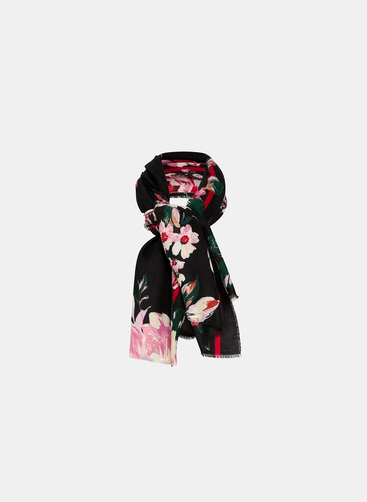 Painted Floral Print Scarf