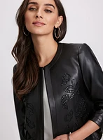 Embroidered Vegan Leather Jacket