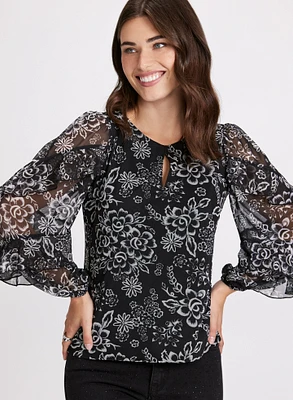 Floral Print Keyhole Blouse