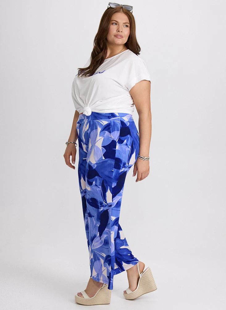 Pantalon Olivia à jambe large motif botanique