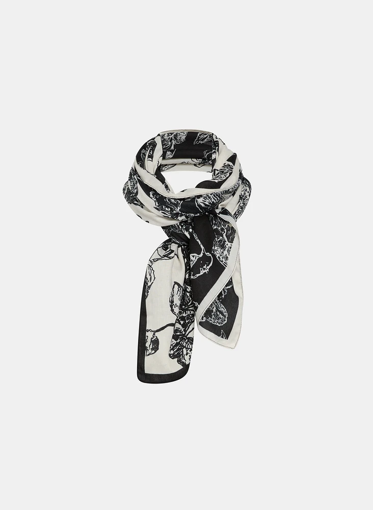 Two-Tone Floral Print Scarf