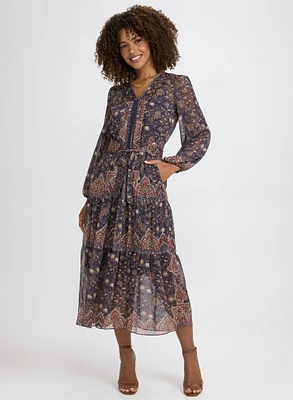 Paisley Belted Midi Dress