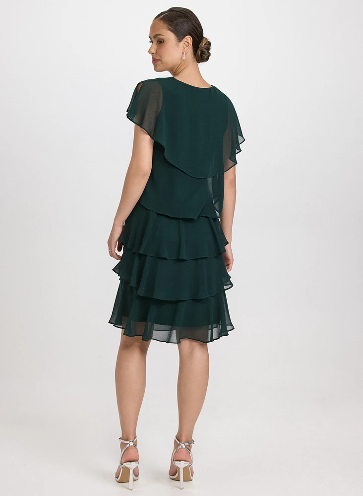 Tiered Brooch Embellished Dress
