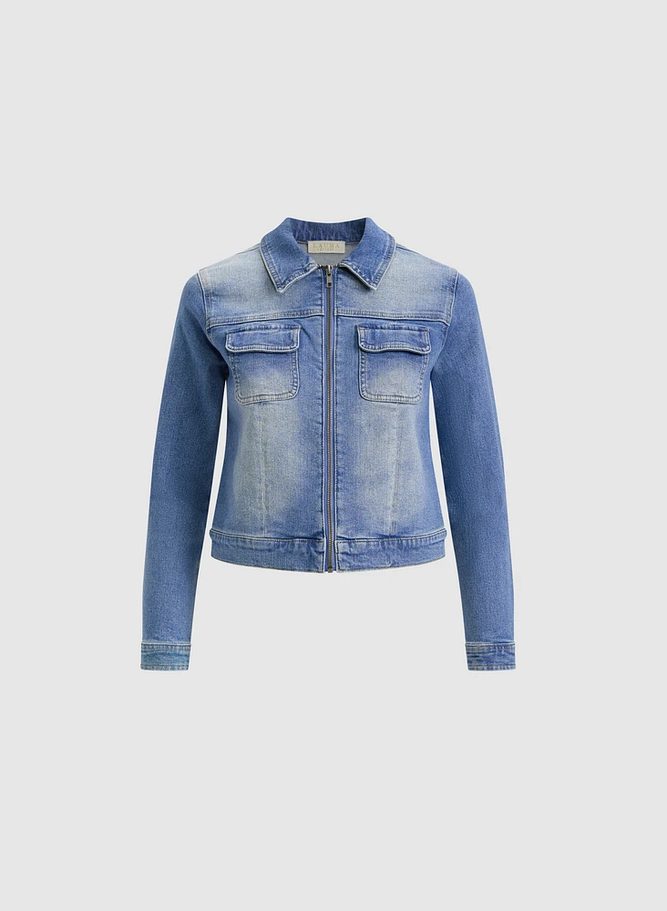 Veste en denim à fermeture éclair