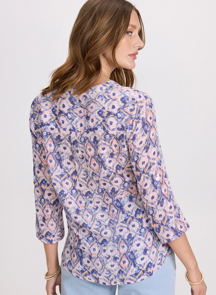 Geometric Stretch Cotton Blouse