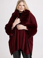 Poncho à encolure et poignets en fausse fourrure